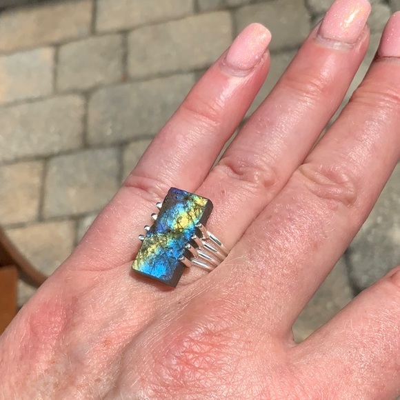 NATURAL LABRADORITE ROUGH 925 STERLING SILVER RING, SIZE 6.5 - Picture 6 of 9
